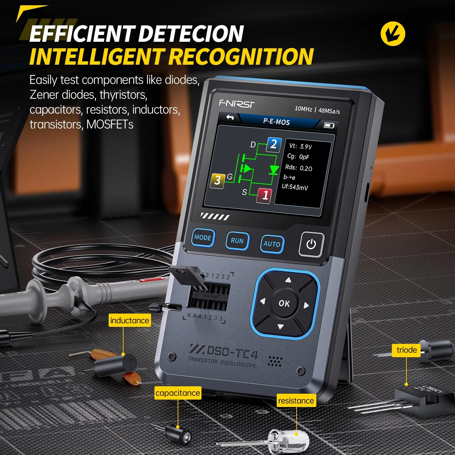 Oscilloscope,3 in 1 Digitales Oszilloskop 10MHz Bandbreite 48Ms/s Abtastung 13 Signalausgang Ein-Tasten-Auto Transistortester Elektronik Bauteiltester USB Ladegerät Werkzeuge,Deutsche Sprachanzeige