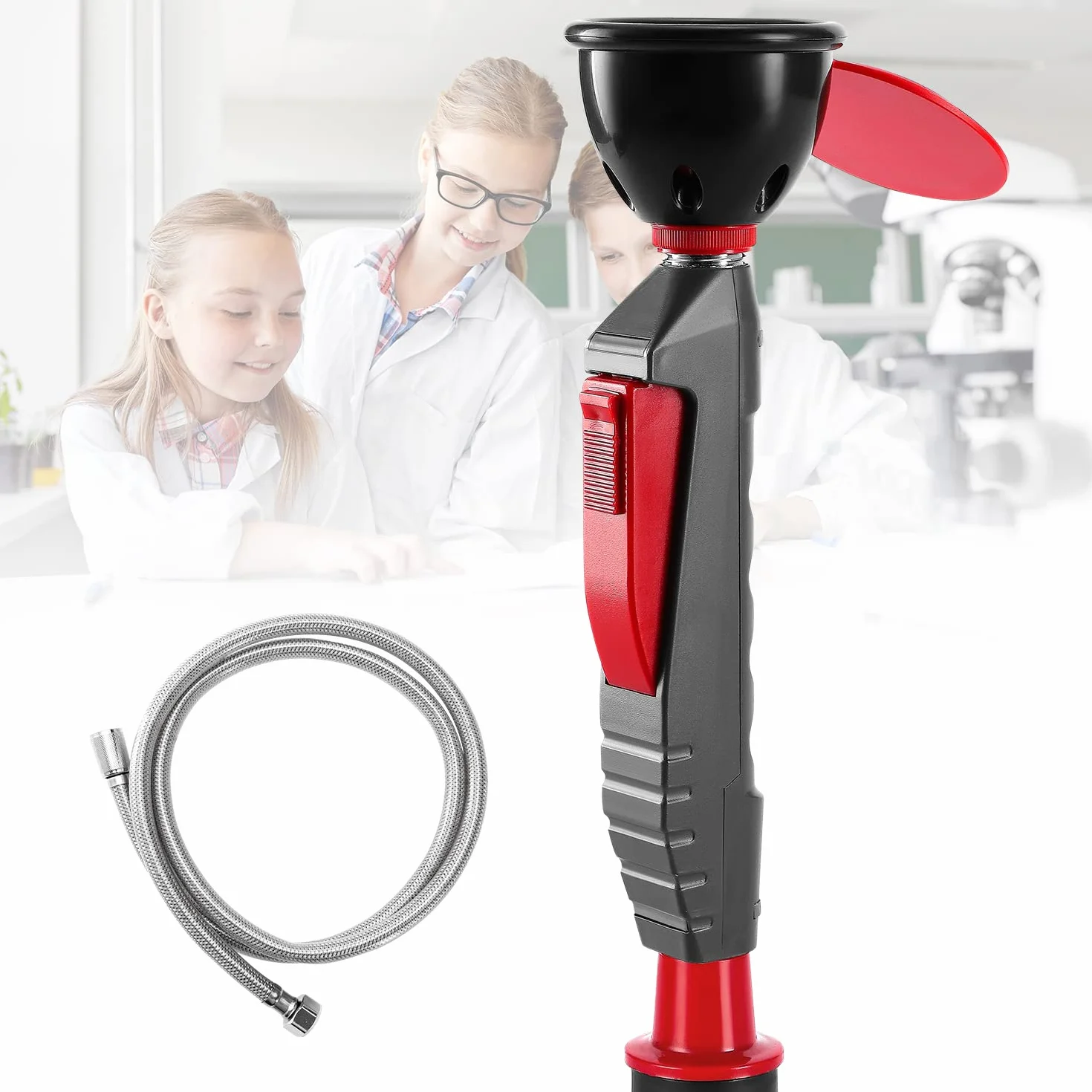 CGOLDENWALL Tragbare Handheld Notfall-Augenbrause, Einzeldüse mit Doppelfilter & 1.5m Edelstahlschlauch, Verzinktes Kupfergehäuse, Sofortige Aktivierung für Labor & Industrie