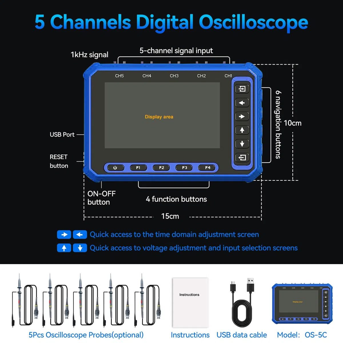 Tragbares Oszilloskop mit WIFI: Handheld Oscilloscope Zusatzsonde, 5 Kanal Digitaloszilloskop für Elektronik, KFZ und Multimeter Anwendungen Portable Handheld Five Channel Oscilloscope
