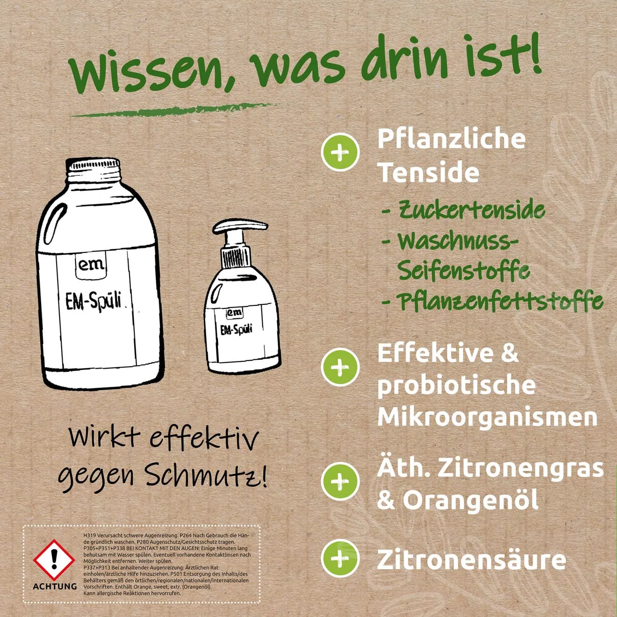 EM-Chiemgau Bio Geschirrspülmittel EM-Spüli [mit Effektive Mikroorganismen] sehr ergiebig, extrem Hohe Schmutz- und Fettlösekraft, pflanzliche Waschrohstoffe, Bio Rohstoffe, hautfreundlich - 5 L