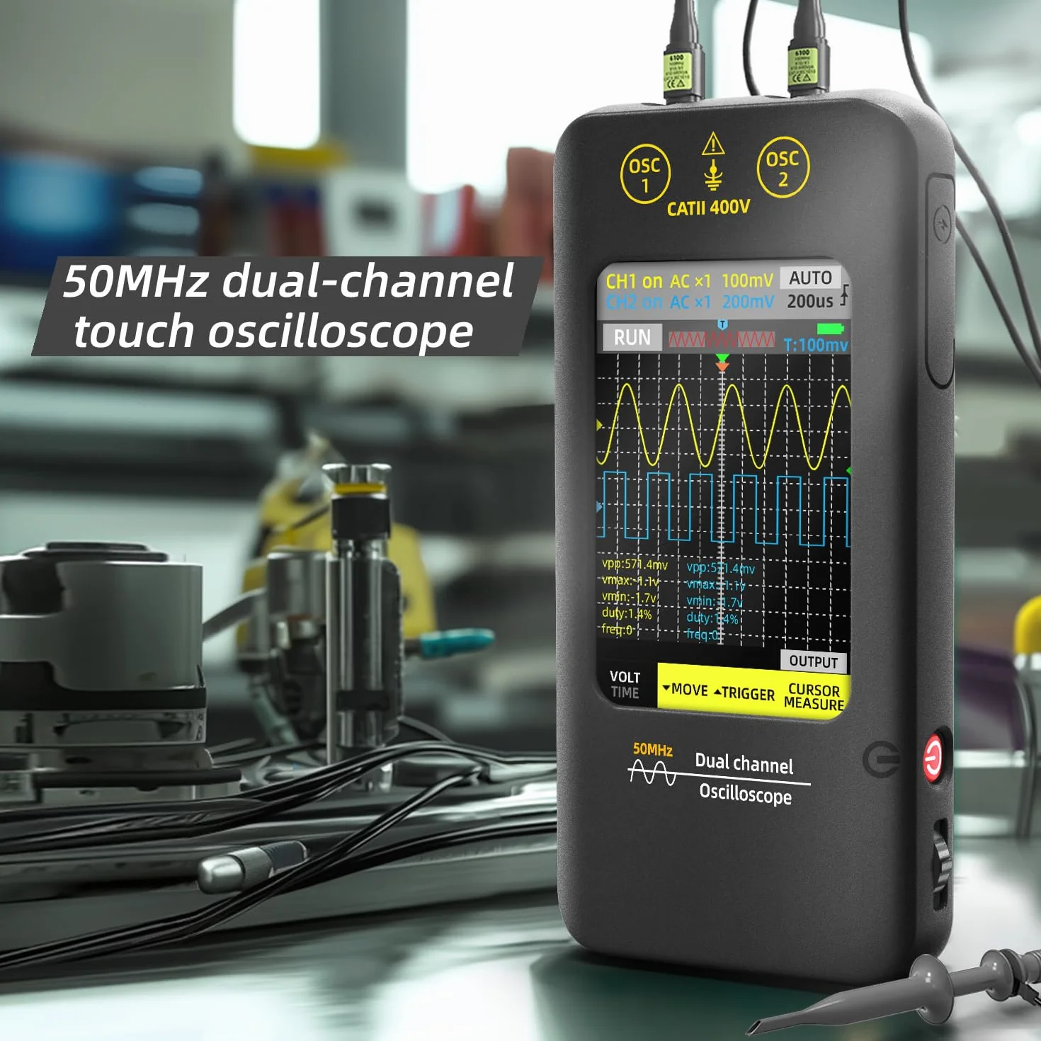 BSIDE Handheld Oszilloskop 3.98'' Touchscreen digitales Oszilloskop Zweikanal 50MHz Bandbreite Tragbares Oszilloskop Signalgenerator 250MSa/s Abtastrate Tablet Automotive Oszilloskop
