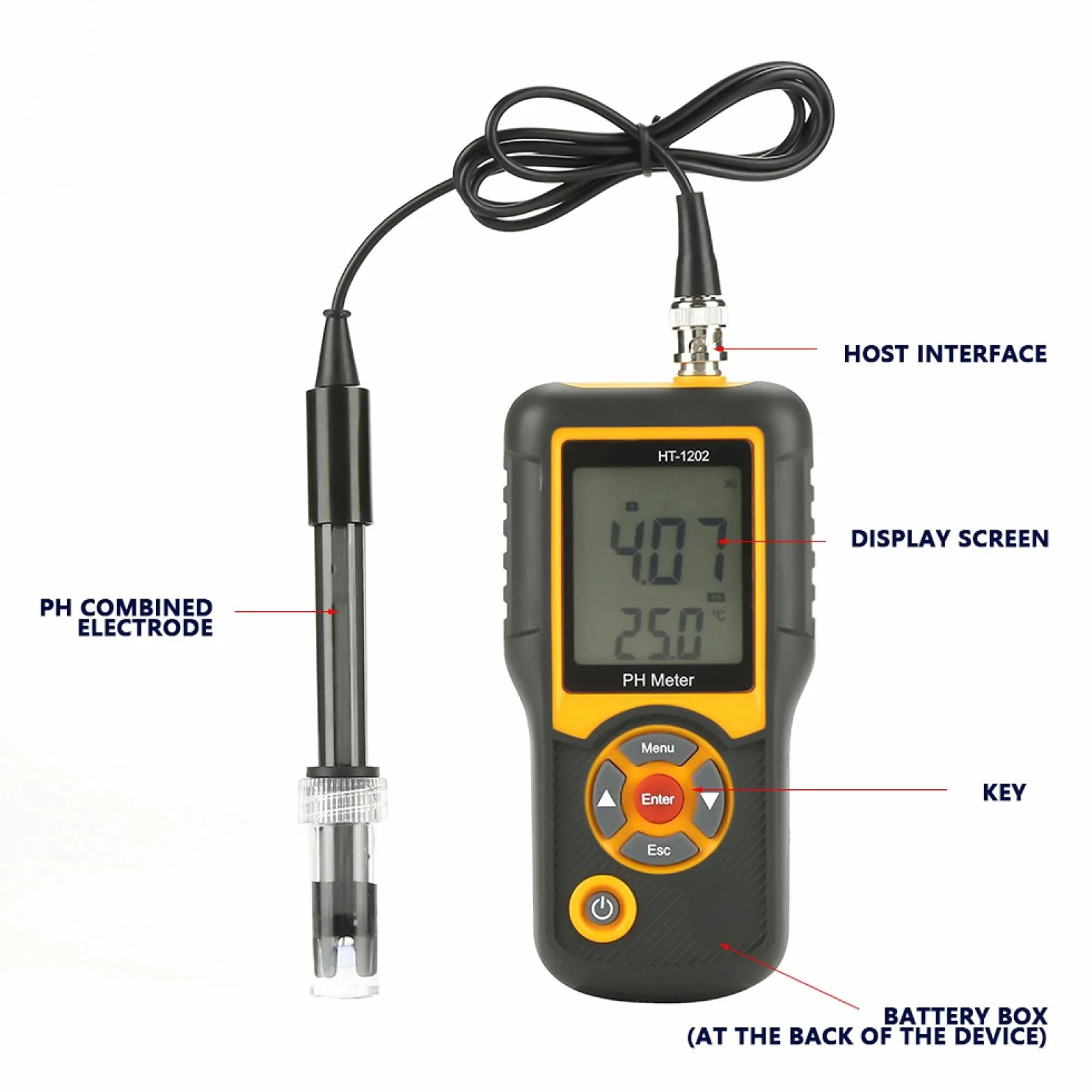 Digitales PH-Messgerät HT-1202 0, 05 pH Hochpräziser Wasserqualitätstester, PH mV-Testertemperaturmesser 0~14 PH mit schwarzem Gehäuse für Wasserquellen, Schulen, Labors, Apotheken