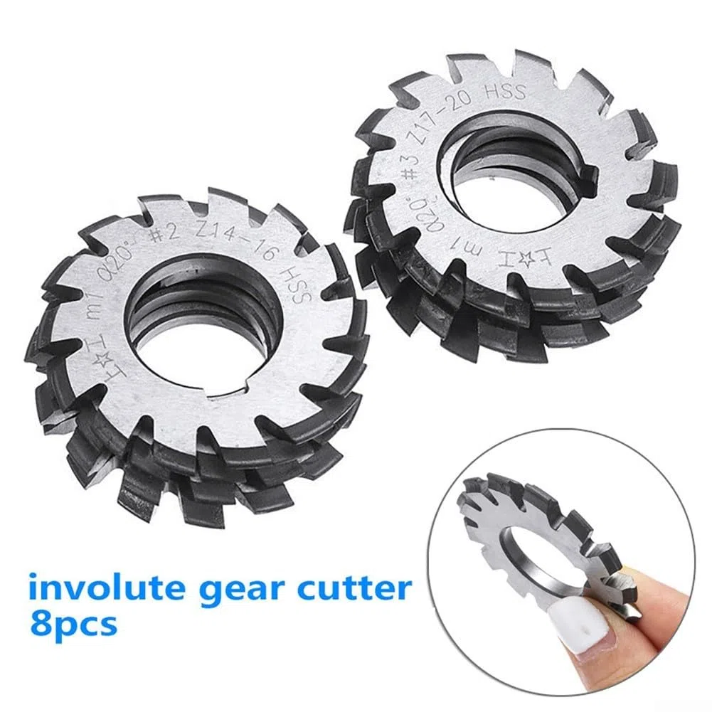 M1 Modul Zahnradschneider Set, 8-teilig Involute Fräser HSS 22mm Schaft, 20 Grad Druckwinkel für industrielle Getriebeherstellung