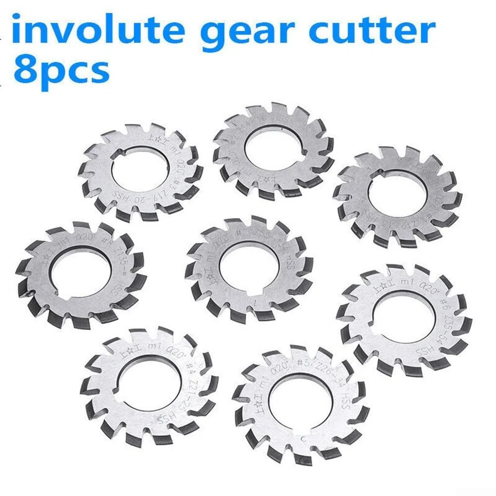 M1 Modul Zahnradschneider Set, 8-teilig Involute Fräser HSS 22mm Schaft, 20 Grad Druckwinkel für industrielle Getriebeherstellung