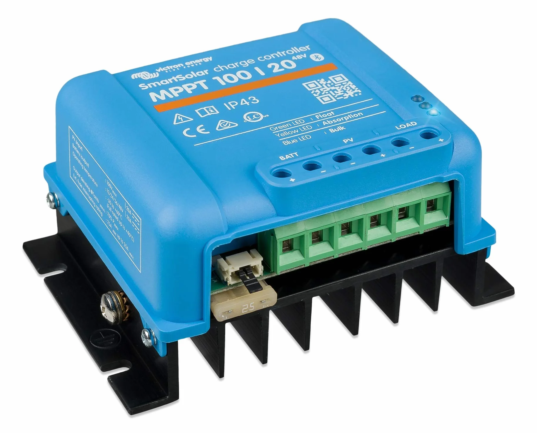 Victron Energy SmartSolar MPPT Laderegler 100/20-48 12V 24V 48V 20A Solarladeregler & enjoysolar 6mm² Batteriekabel Solarladeregler und Batterie mit Sicherung M8-Ringösen (15A 6mm² M8)