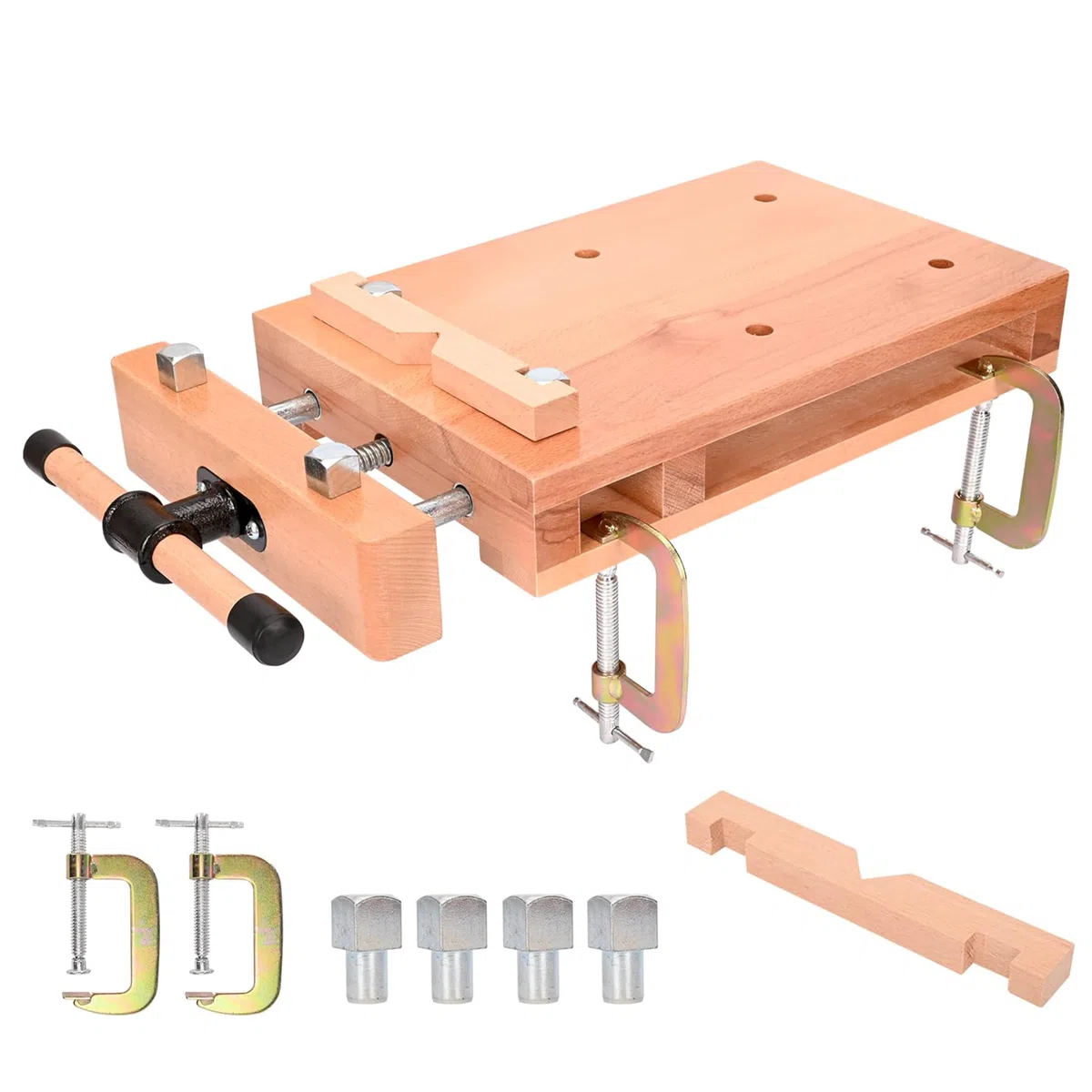 MYOYAY Tragbare Hobelbank, Holz Mini Werkbank Verstellbarer Schraubstock Workbench Mobile Werkbank Holzschraubstock, Werktisch aus Buchenholz für Klemmen und Hobeln, 53x28x7 cm
