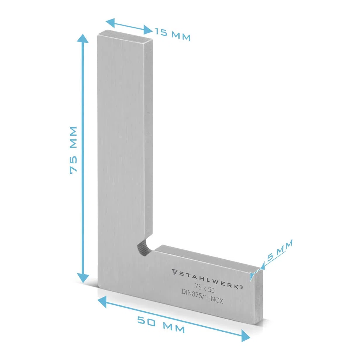 STAHLWERK Flachwinkel 90° 75 x 50 mm DIN 875/1 Kontrollwinkel/Schlosserwinkel/Anschlagwinkel/Präzisionswinkel aus rostfreiem Edelstahl