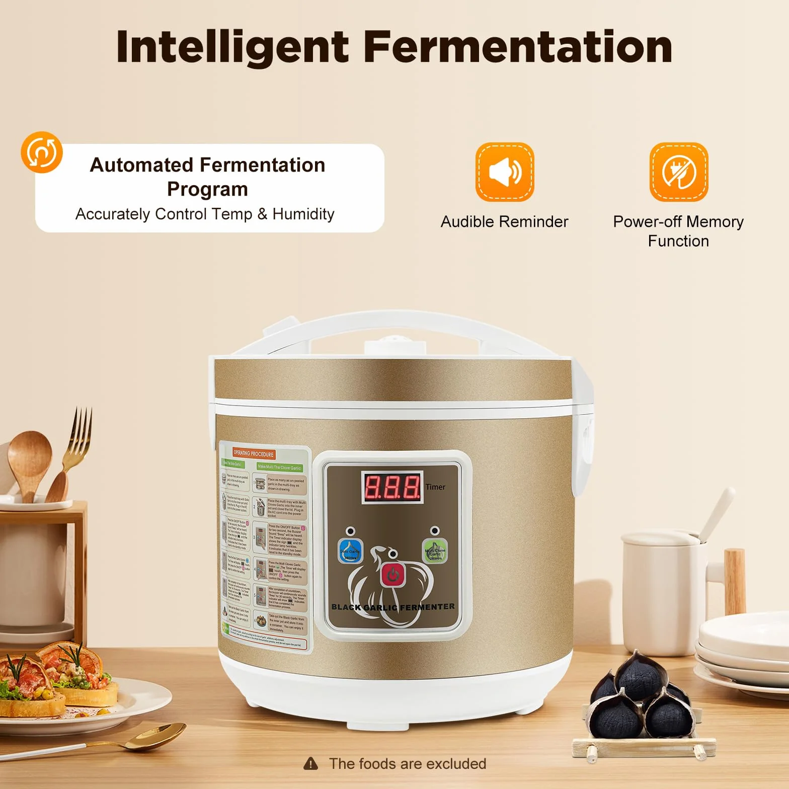 Schwarzer Knoblauch Fermenter, 5L Knoblauch Fermentiermaschine, Voll Automatische Intelligente Steuerung Garlics Maker, 90W DIY Garlic Kocher, Zeit Einstellbar, für Verwendung bei der Lebensmit
