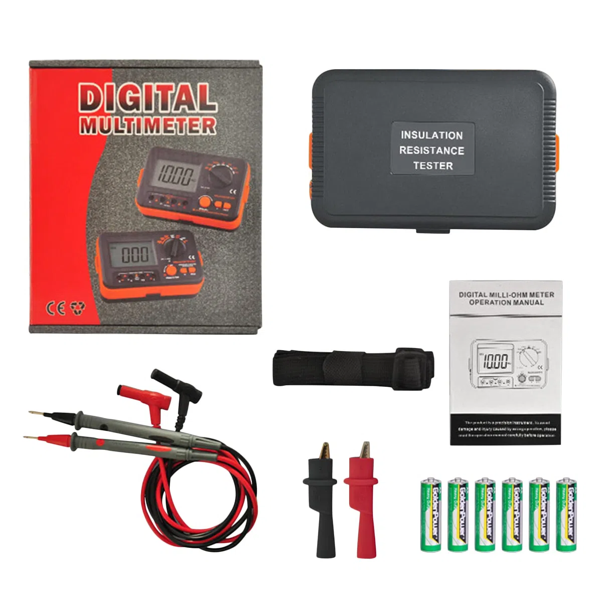 Digitaler Isolationswiderstandstester, Megohmmeter Ohmmeter YF-VC60B+, Spannungsprüfer 250/500/1000 V, Isolationsmessgerät mit hintergrundbeleuchtetem LCD-Display, Datenspeicherung