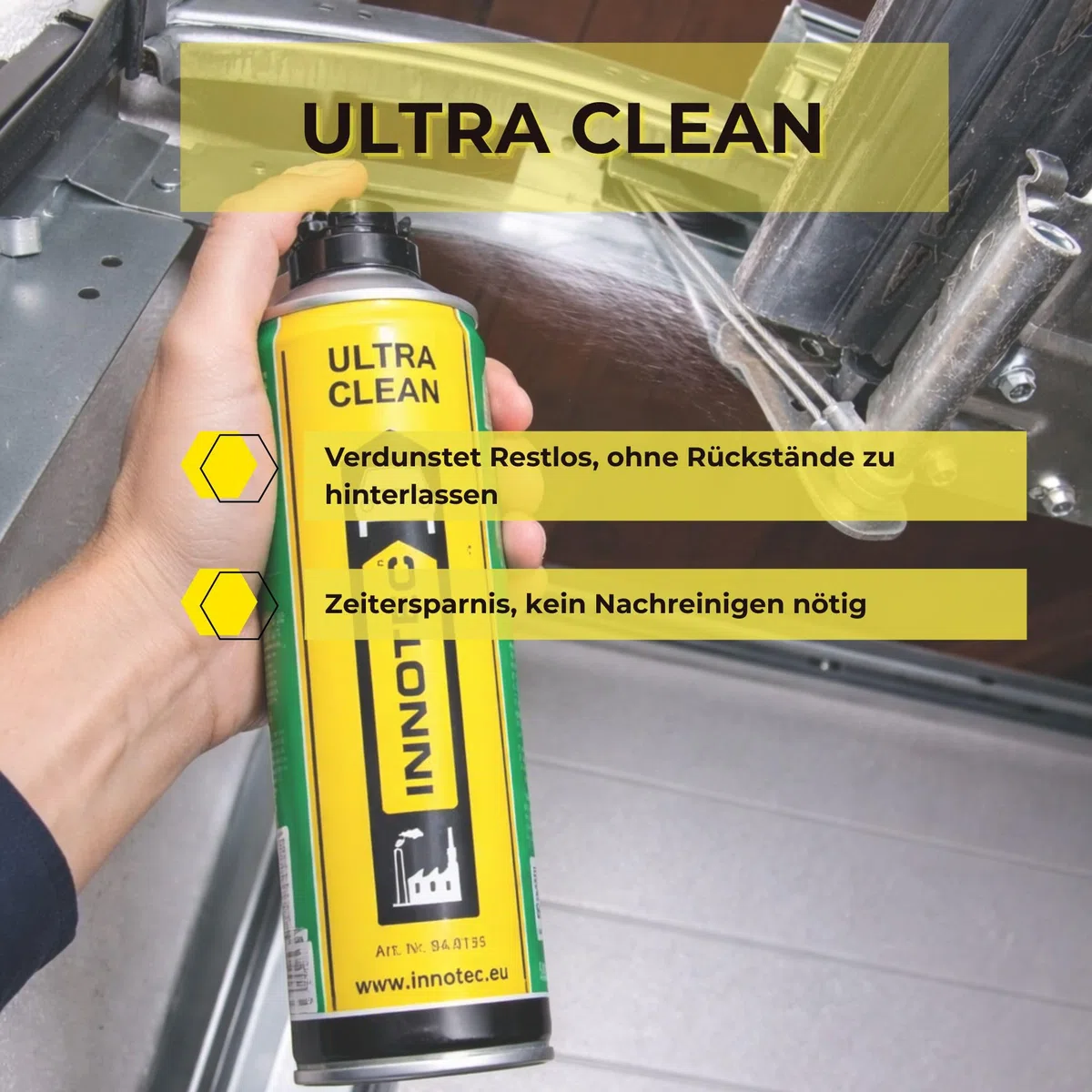 4 Stück INNOTEC Ultra Clean 500 ml Aerosol – Intensivreiniger für KFZ, Industrie und Werkstatt – löst Öl, Fett, Teer, Wachs, Kleber & Schmutz – mit Sprührohr für präzise Anwendung – Premium Qualität