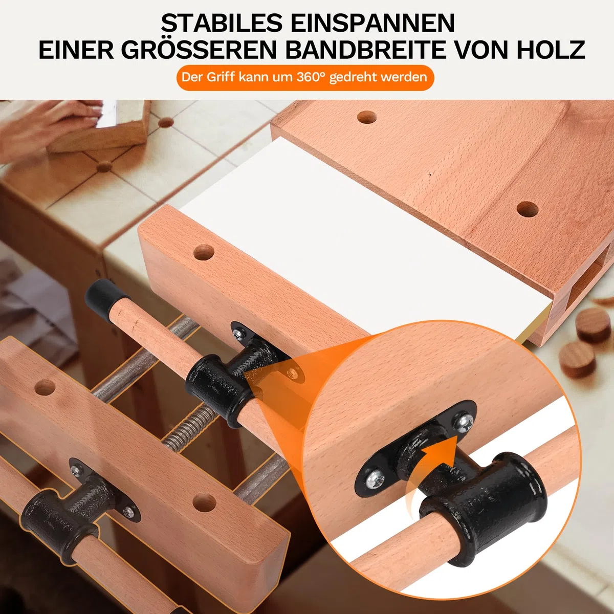 MYOYAY Tragbare Hobelbank, Holz Mini Werkbank Verstellbarer Schraubstock Workbench Mobile Werkbank Holzschraubstock, Werktisch aus Buchenholz für Klemmen und Hobeln, 53x28x7 cm