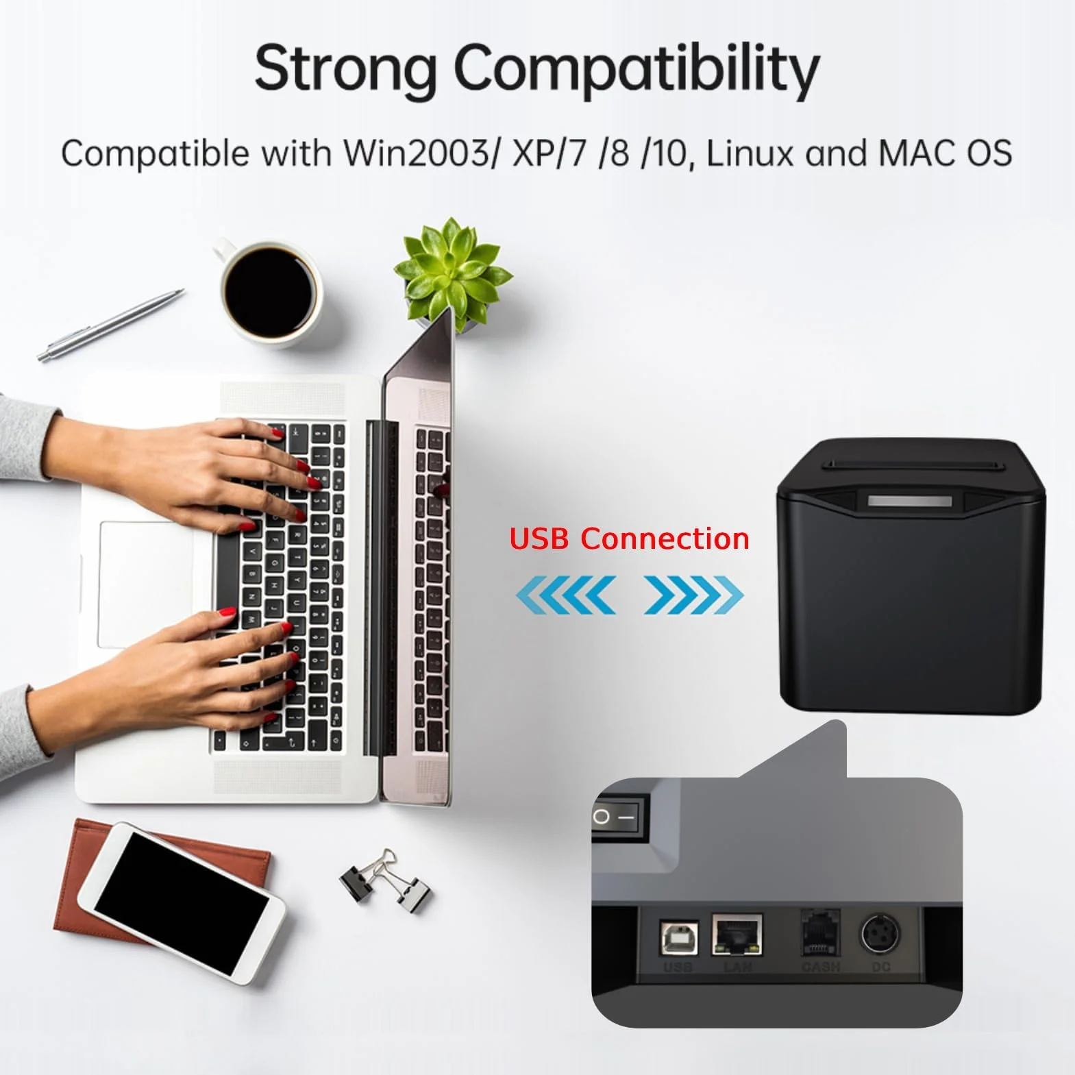 Bisofice Bondrucker 80mm unterstützt automatisches Schneiden, ESC/POS, (220 mm/s, USB + Ethernet-Anschluss)