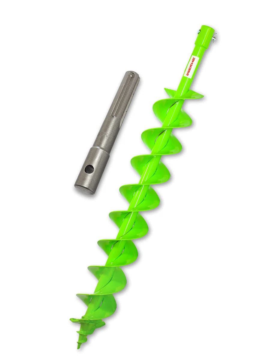 WERHE Erdbohrer 100 mm Doppelspirale aus Vollstahl – Robuster Pfahlbohrer mit präziser Spitze – SDS Max Adapter inklusive