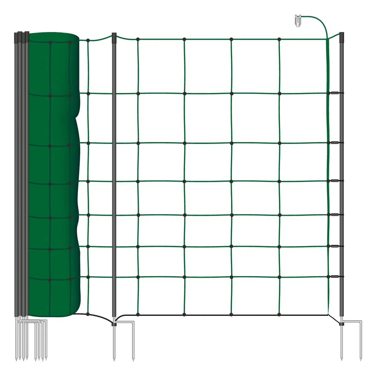 VOSS.farming Schafnetz Classic+ 50m 90cm Elektronetz 20 Pfähle 2 Spitzen grün, Weidezaunnetz Hundezaun, für größere Hunde geeignet