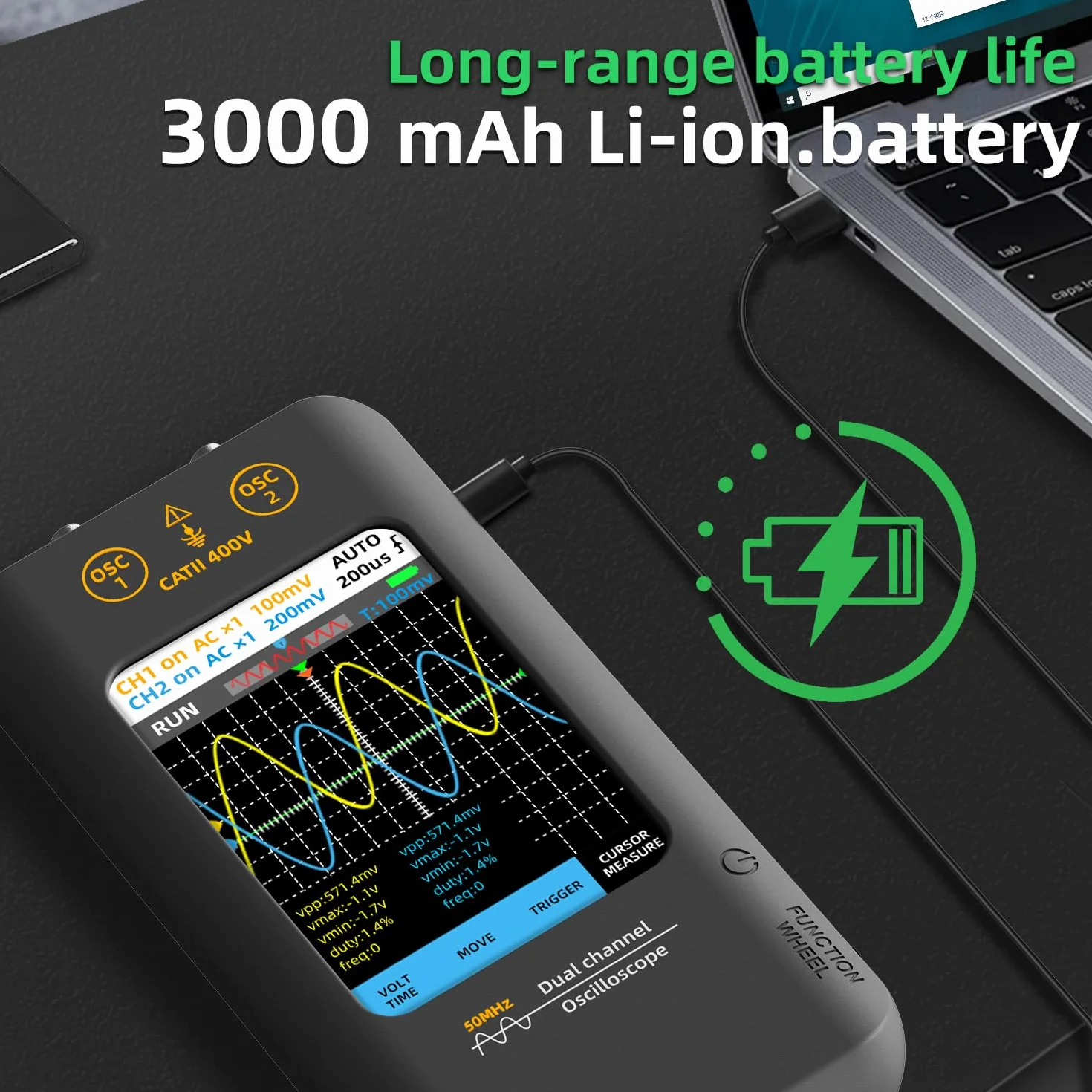 BSIDE Handheld Oszilloskop 3.98'' Touchscreen digitales Oszilloskop Zweikanal 50MHz Bandbreite Tragbares Oszilloskop Signalgenerator 250MSa/s Abtastrate Tablet Automotive Oszilloskop