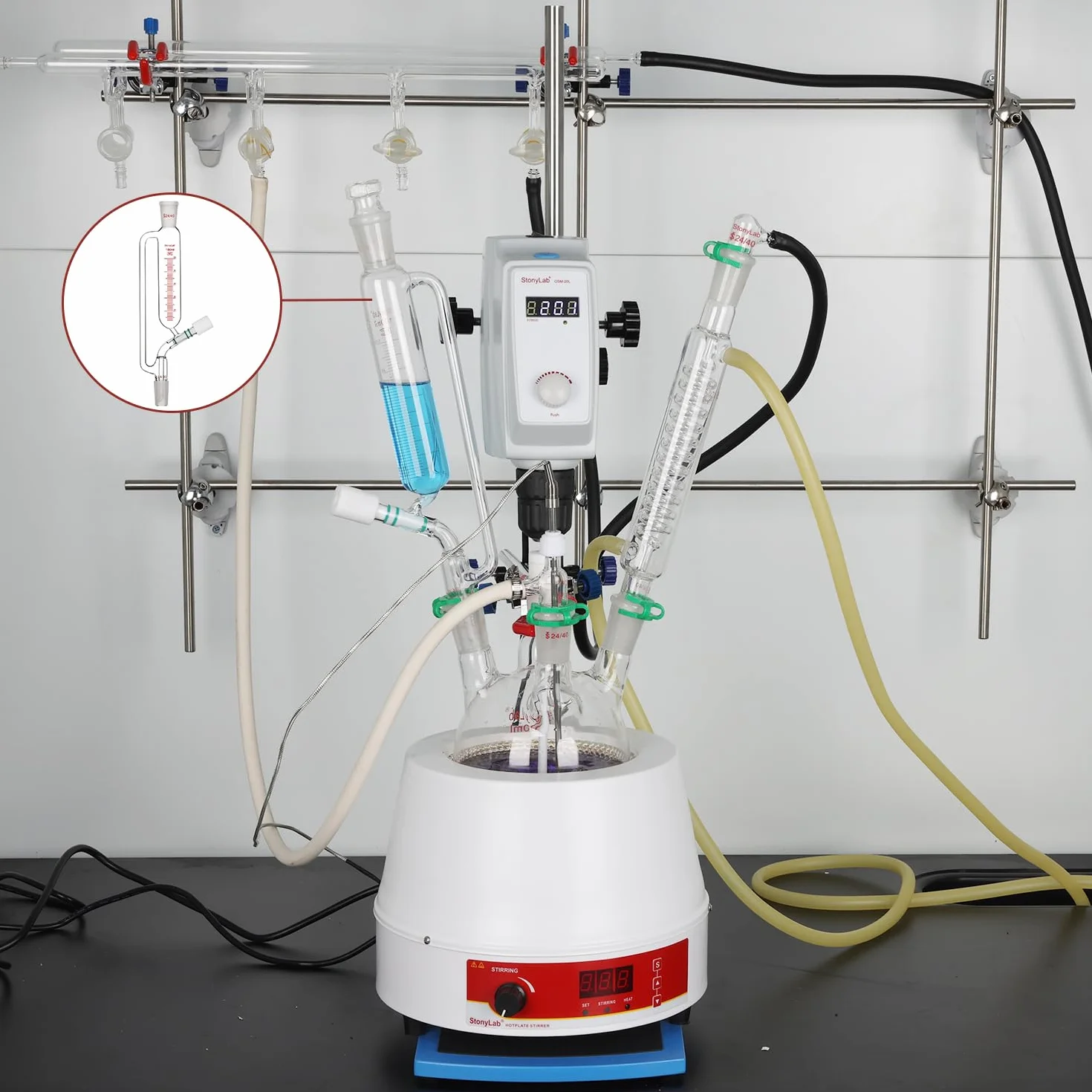 stonylab Graduierter Druckausgleichs Zusatztrichter, Borosilikatglas Tropftrichter mit 24/40 Gelenk und Hochvakuumventil für Laborglas Zusatztrichter, 500 ml