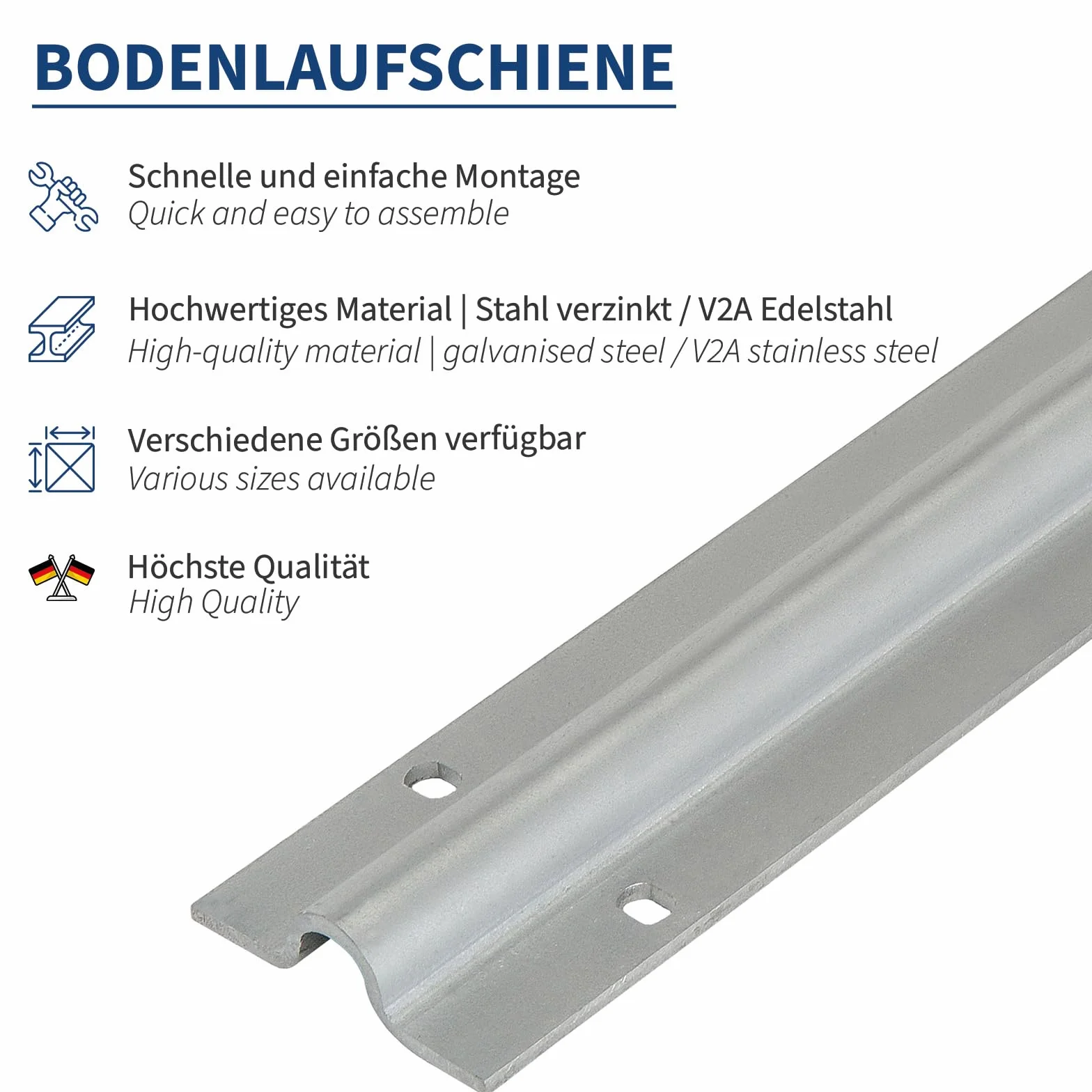 ATTAS Laufschiene | 200 cm Edelstahl V2A | für bodenläufige Schiebetore | Tragkraft 450 kg | Rundnut | Torlaufrollen schwerlast Bodenlaufschiene Schiebetorbeschlag | 2 Meter