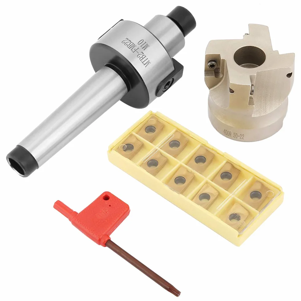 Brilluxa Fräskopf, Planfräser Halter MT2 FMB22 400R 50 22 CNC, APMT1604 10-Stück Wendeschneidplatten, Facing Cutter Endfräser Aufnahme für CNC Fräsmaschine Metallbearbeitung