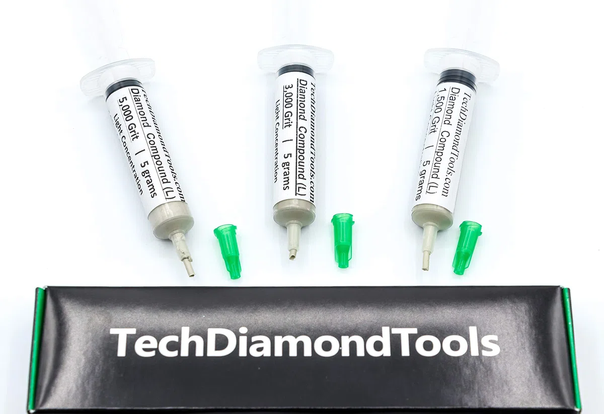TechDiamondTools Diamant-Polierpaste Set mit 3 Spritzen x 5 g (L), Polierpaste für Knüpfmasse, Größen 1500, 3000, 5000, Mesh – mit Licht (10%) Konzentration von Diamantpulvern