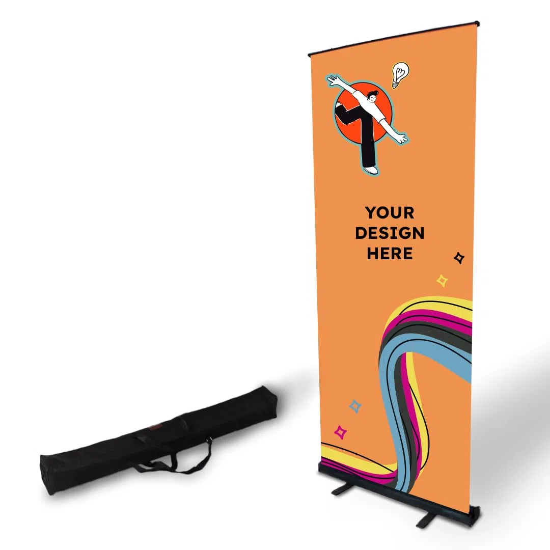 Personalisiertes Roll-up | Werbebanner mit eingeschlossener Bedruckung von 120x200 cm | Mattes Polypropylenvinyl mit schwarzer Struktur + Transporttasche