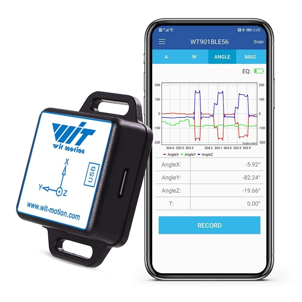[Bluetooth 5.0 Beschleunigungssensoren] WT901BLECL 9-Achsen-Neigungssensor, 3-Achsen-Beschleunigungsmesser + Gyroskop + Magnetometer + Neigungsmesser, IMU-Sensor MPU9250-Modul Motion USB