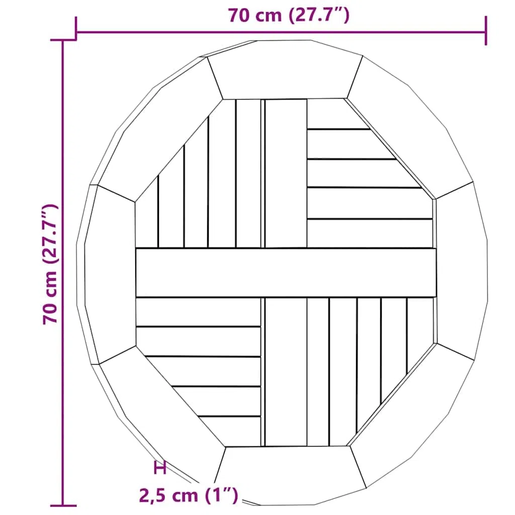 vidaXL Teak Massiv Tischplatte Massivholzplatte Holzplatte Ersatztischplatte Holz Platte für Esstisch Esszimmertisch Rund 2,5cm 70cm