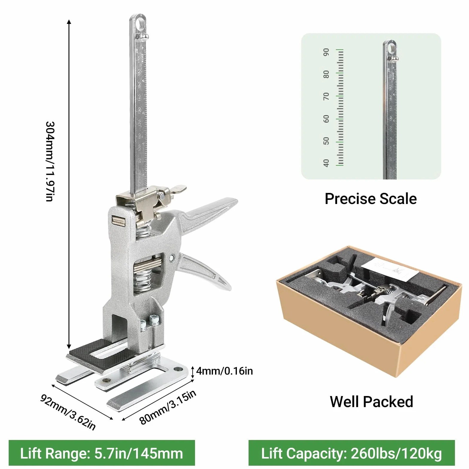 Arbeitssparender Arm, 2 Stück Arm Handwerkzeugheber mit Skala, Bis Zu 400KG Fliesenheber Hebewerkzeug, Multifunktional, Höhenverstellung, Hebevorrichtung für Türen, Möbel, Schrank, Board-Heber