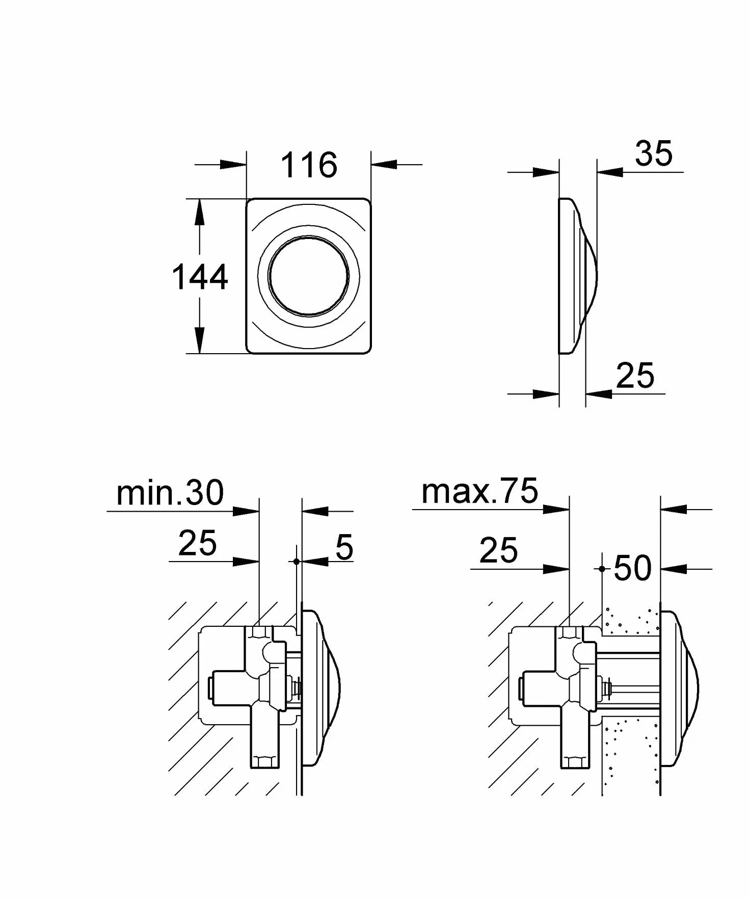 GROHE Surf, WC Abdeckplatte (wassersparende Betätigungsplatte mit 2-Mengen-Betätigung, Drückerplatte für die senkrechte Montage, 11cm breit, 15cm hoch), alpinweiß, 37018SH0