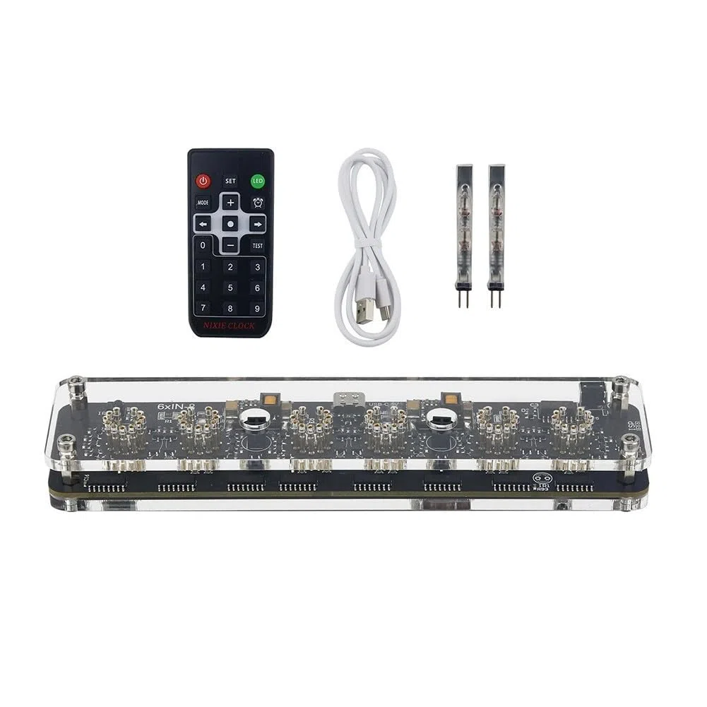 IN-8 Advanced Version Nixie Tube Clock Base with Colon Tube, Remote Control & LED Ambient Light, USB-C 5V, for 6-Digit Display, for IN-8 (NH-8) Tubes