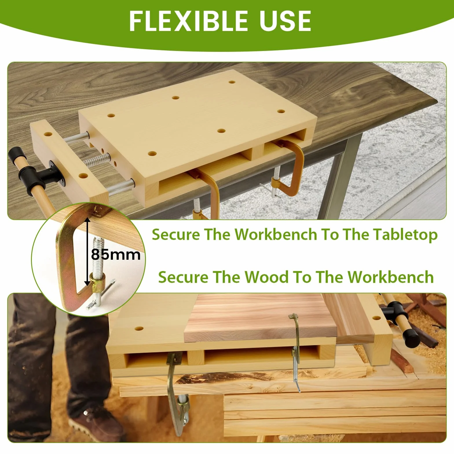 Tragbare Hobelbank Mobile Werkbank Kleine mit schraubstock Holz, Werkbank Klappbar Tragbar spanntisch Holzwerkbank Geeignet zum Schnitzen, Schneiden, Klemmen, Hobeln (46,5 × 28 × 7 cm)
