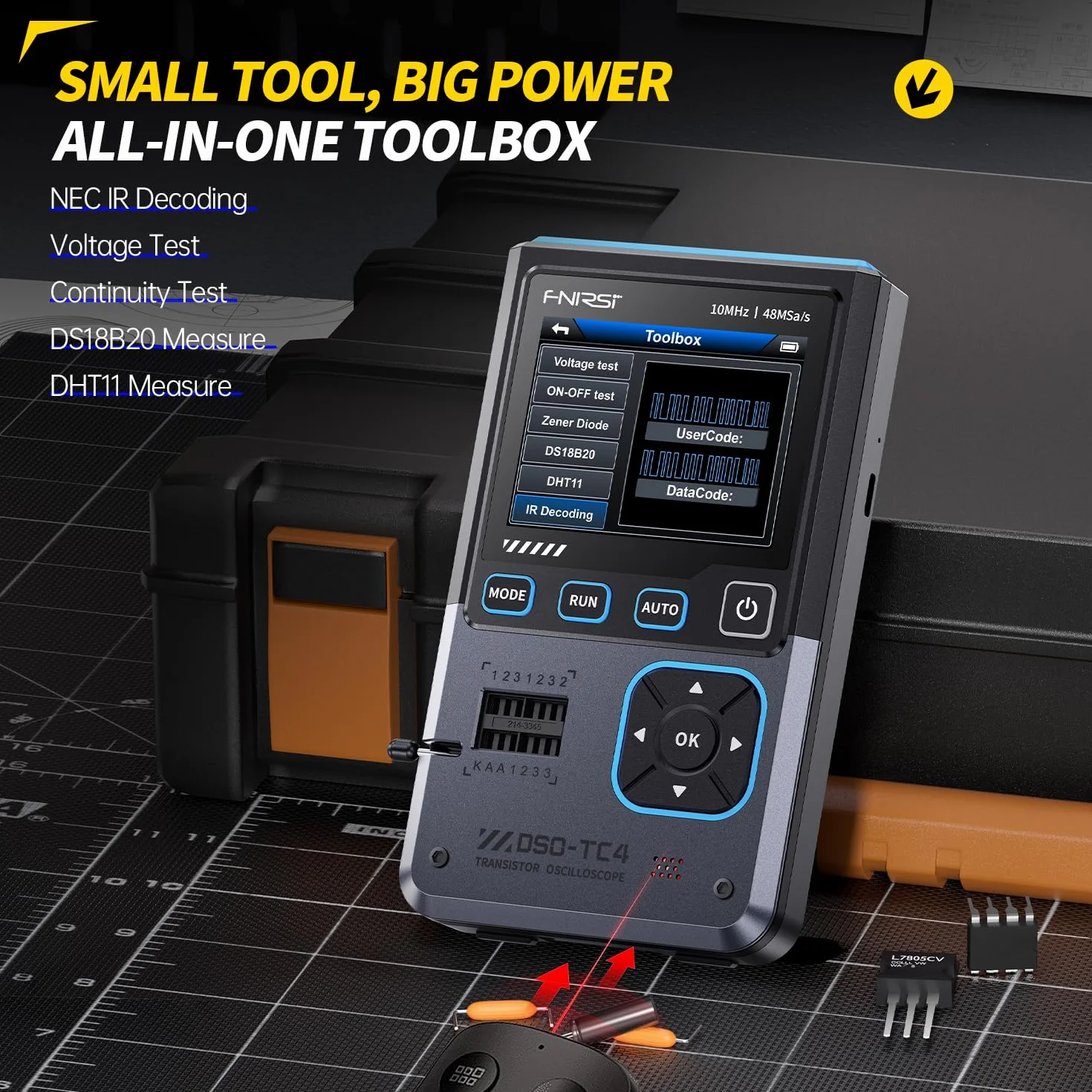 Oscilloscope,3 in 1 Digitales Oszilloskop 10MHz Bandbreite 48Ms/s Abtastung 13 Signalausgang Ein-Tasten-Auto Transistortester Elektronik Bauteiltester USB Ladegerät Werkzeuge,Deutsche Sprachanzeige