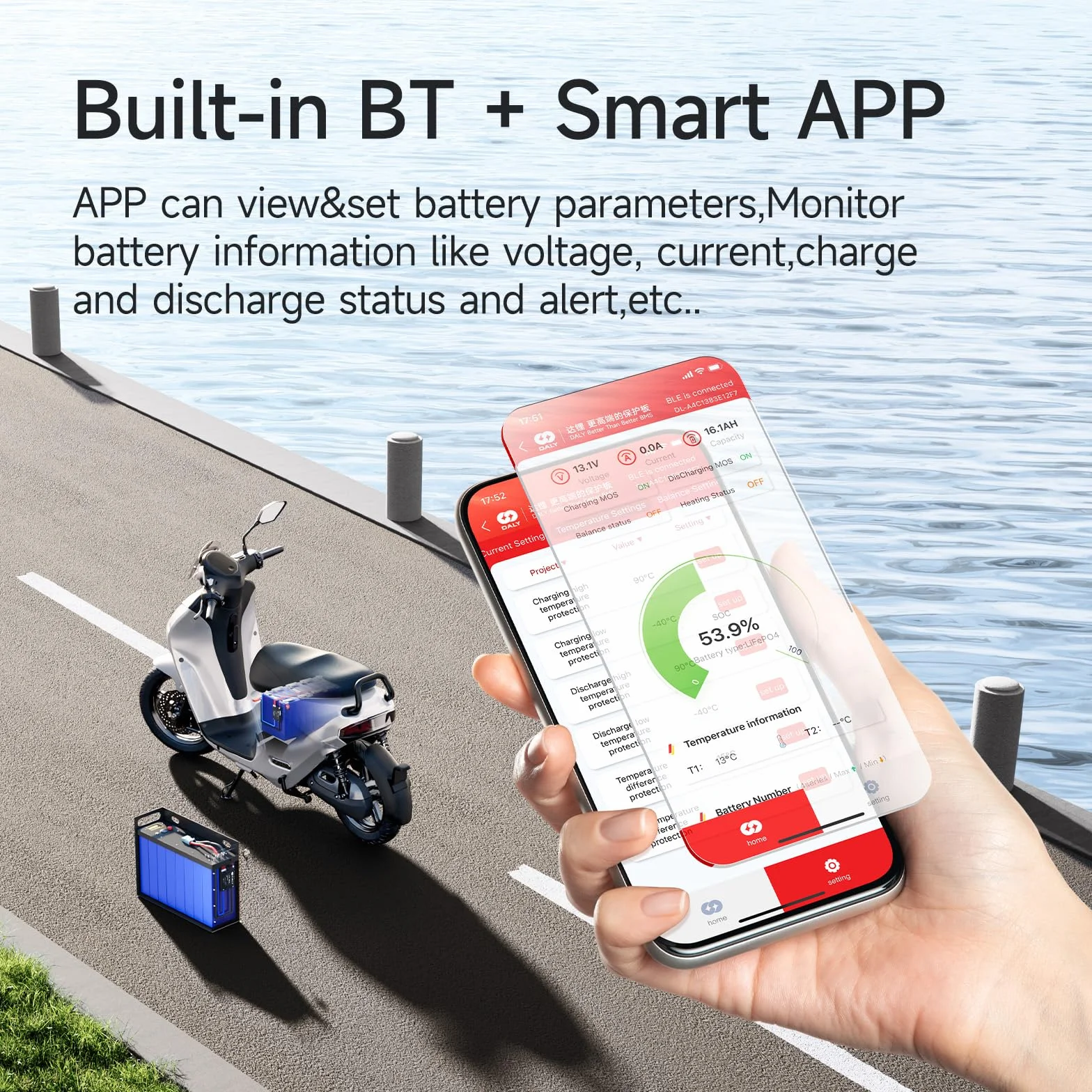 DALY BMS 60A 7S-17S 24V-60V - Smart integrierte Bluetooth Überwachung Lithium Batterieschutz LiFePO4 Li-Ionen LTO für E-Bikes Roller