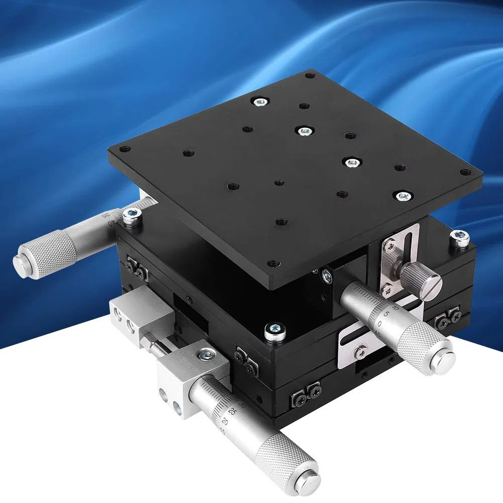 Trimmlager-Tuning-Plattform, 90 x 90 mm XYZ 3-Achsen-Trimmplattform, manueller Lineartisch-Tuning-Schiebetisch für präzise Messungen im optischen Labor