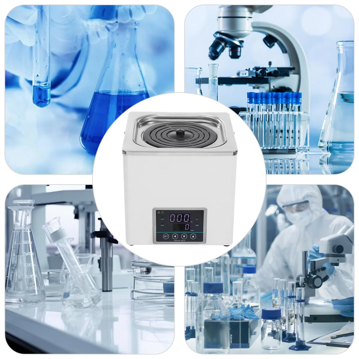 3L Labor-Wasserbad mit Anti-Trockenbrenner-Sensor, Wasserbadheizer für Laborversuche, Digitales Thermostat Wasserbad für Destillation Trocknung Konzentration und Erwärmung