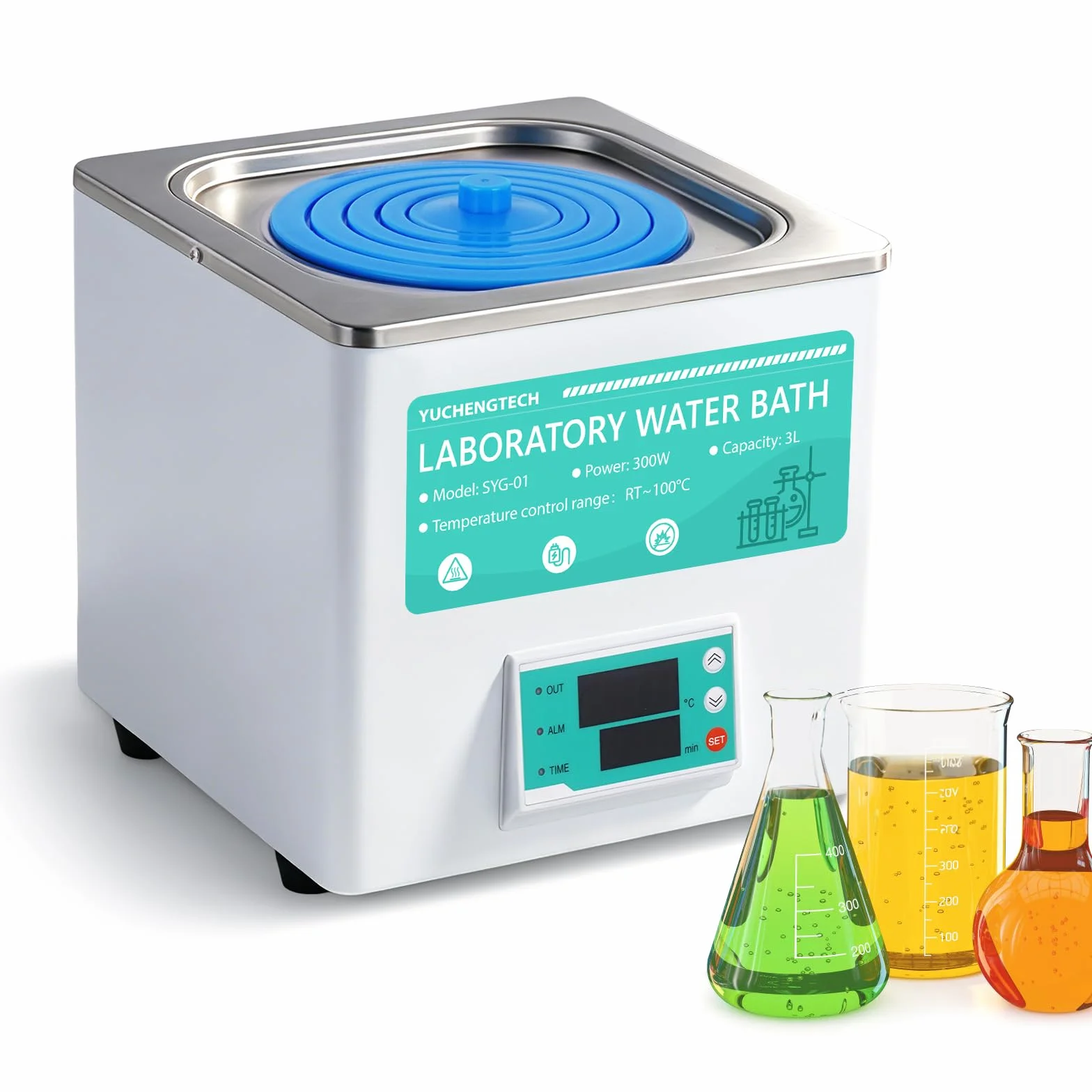 YUCHENGTECH 3L Digitales Labor Wasserbad 300W Thermostatisches Labor Wasserbad 0-999min für Laboranwendungen Lebensmittelerwärmung Chemisch-biologische Experimente