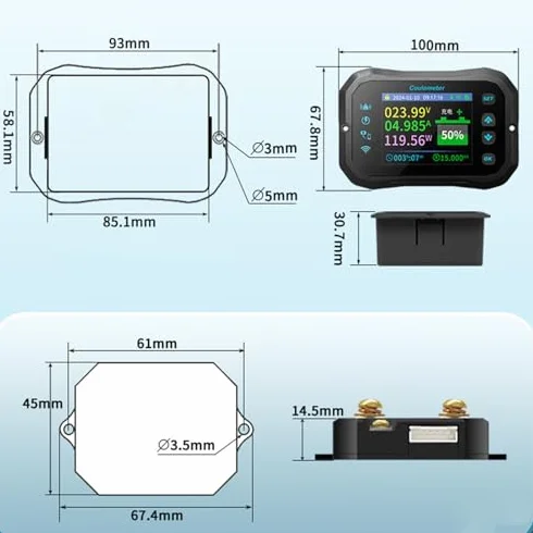 Fafeicy KM105F WiFi Battery Monitor Bluetooth mit Shunt 10-100V 0-50A 2,4 Zoll HD Farbbildschirm für Wohnmobile Solar Marine Batterien Remote Überwachung
