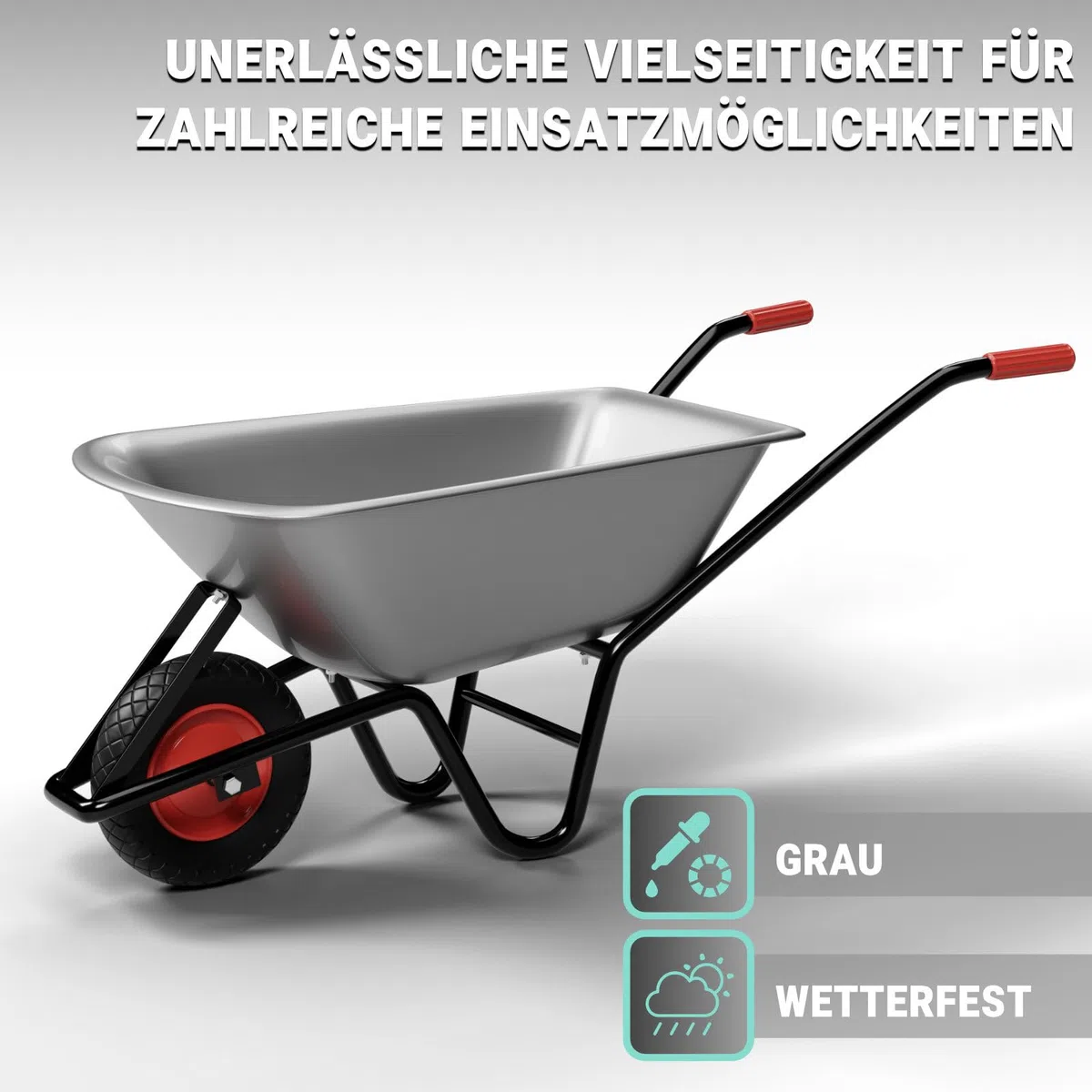 Schubkarre | 100 Liter Kapazität | 250 kg Tragkraft | verzinkter Stahl | pulverbeschichteter Rahmen | 40 cm Reifen | vielseitig