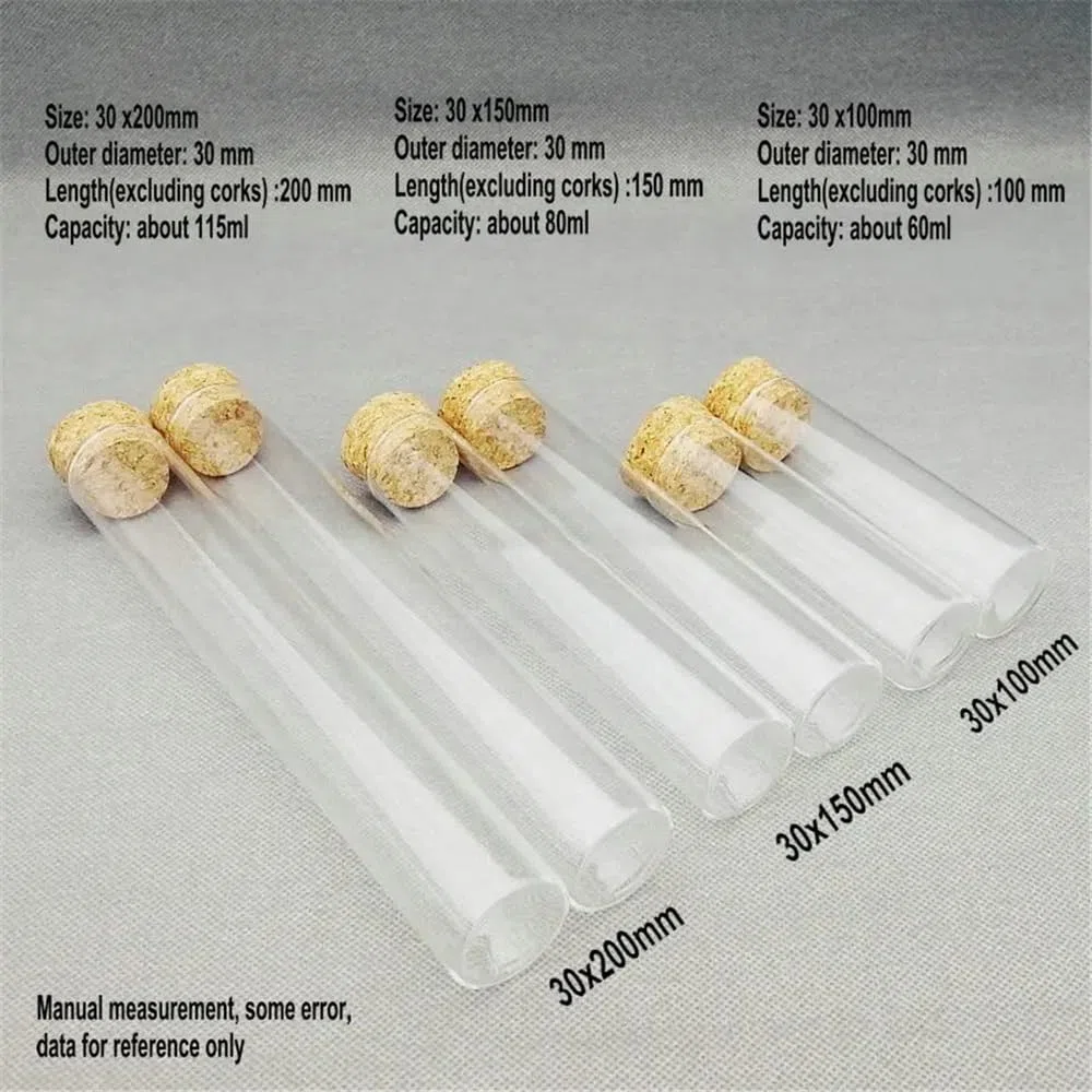 Außendurchmesser 30 mm, flacher Boden, Reagenzglas aus Glas mit Korken, Laborglasreagenz(30x200mm 15pcs)