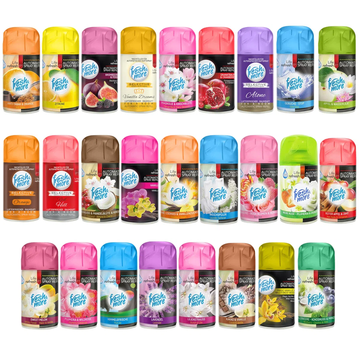 Fresh & More Lufterfrischer Nachfüller Duft-Mix 250ml (30er Pack) | Raumduft-Spray-Nachfüller, kompatibel mit Freshmatic Max, Zufallsmix aus 26 Duftsorten