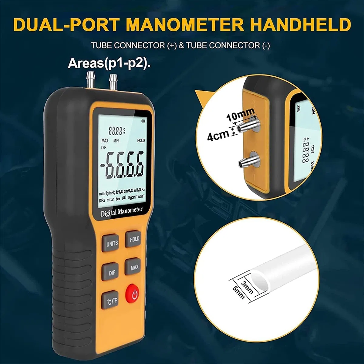 AIOMEST Digital Anemometer und Differenzdruckmessgeräte, Windmesser Windmessgerät Handheld, Digitales Manometer mit 12 wählbaren Einheiten (±20,68 kPa / ±2,999 psi), für HVAC, Lüftung