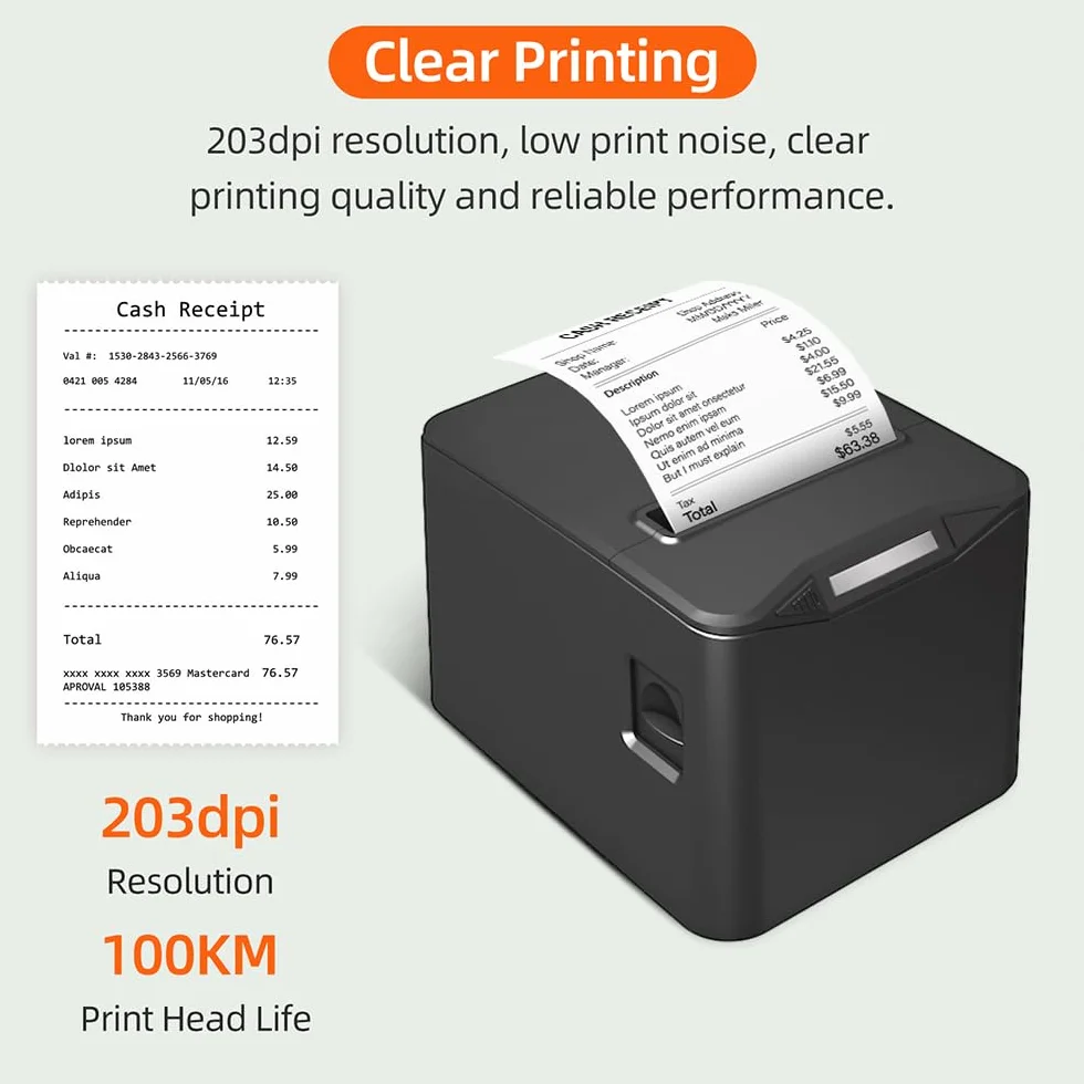 Bisofice Bondrucker 80mm unterstützt automatisches Schneiden, ESC/POS, (220 mm/s, USB + Ethernet-Anschluss)