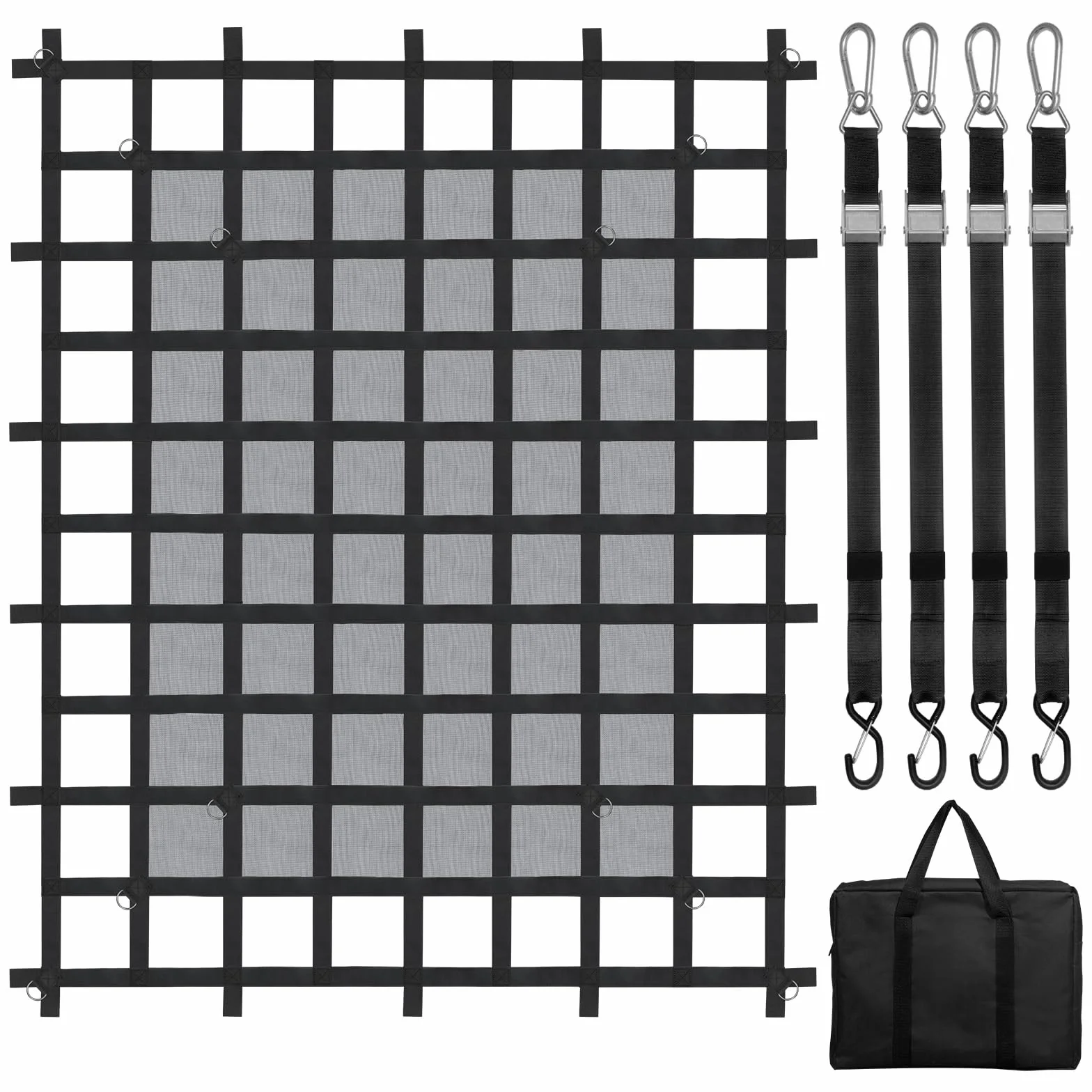 VEVOR Frachtnetz, 183 x 145 cm, LKW-Ladeflächennetz, 4 verstellbare Gurte mit Karabinern & S-Haken, Transportnetz verschleißfest & wetterfest, Gepäcknetz geeignet für Pickup, LKW, Jeep, SUV, Boot