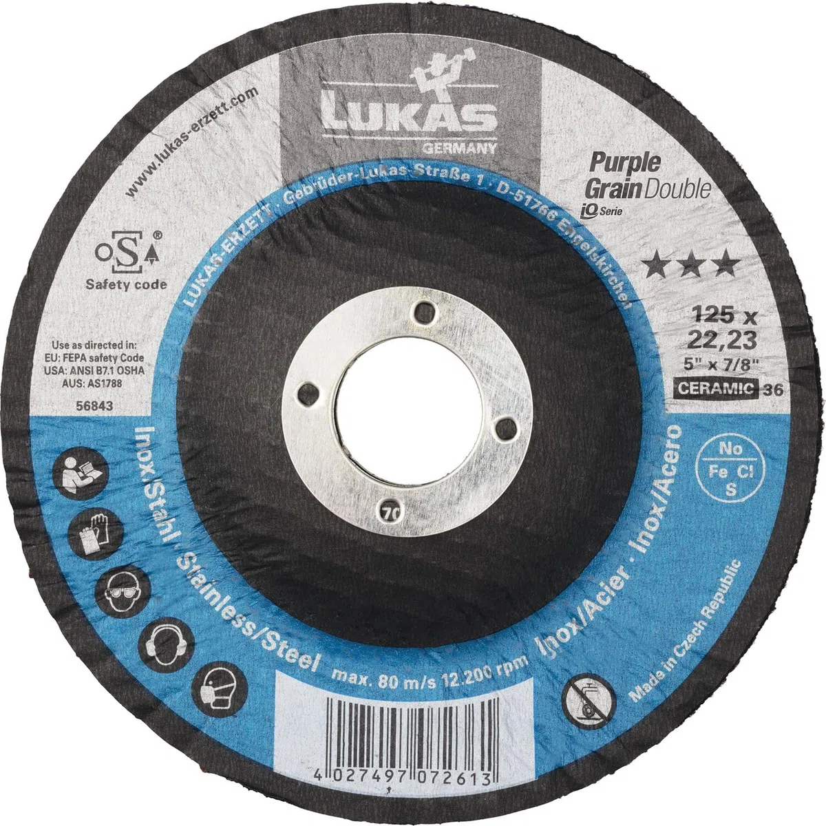 Lukas Schleifscheibe 125 mm Purple Grain Double für Hartmetall - Korn 36