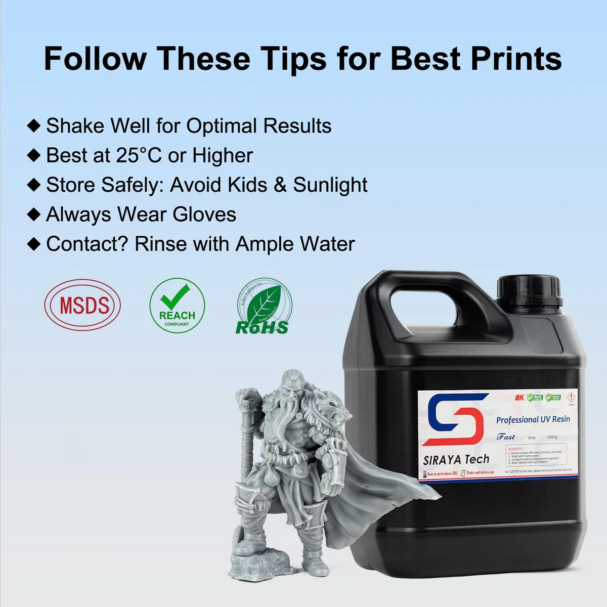 Siraya Tech Fast ABS-Like Resin 3D Drucker, Bruchfest, Hochpräzise, Standard-Photopolymer 405Nm UV-Härtend Für LCD/DLP 3D-Druck (Grau, 2kg)
