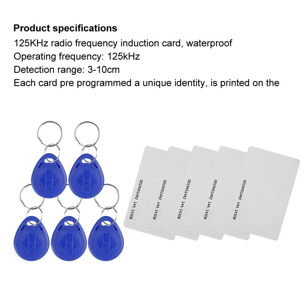 Vollständiger Satz RFID Tür Zugangskontrollsystem Kit mit Multifunktions Electric Magnetverschluss + Stromversorgung + Ausgangstaste + 10 Schlüsselbund (Electronic Lock)