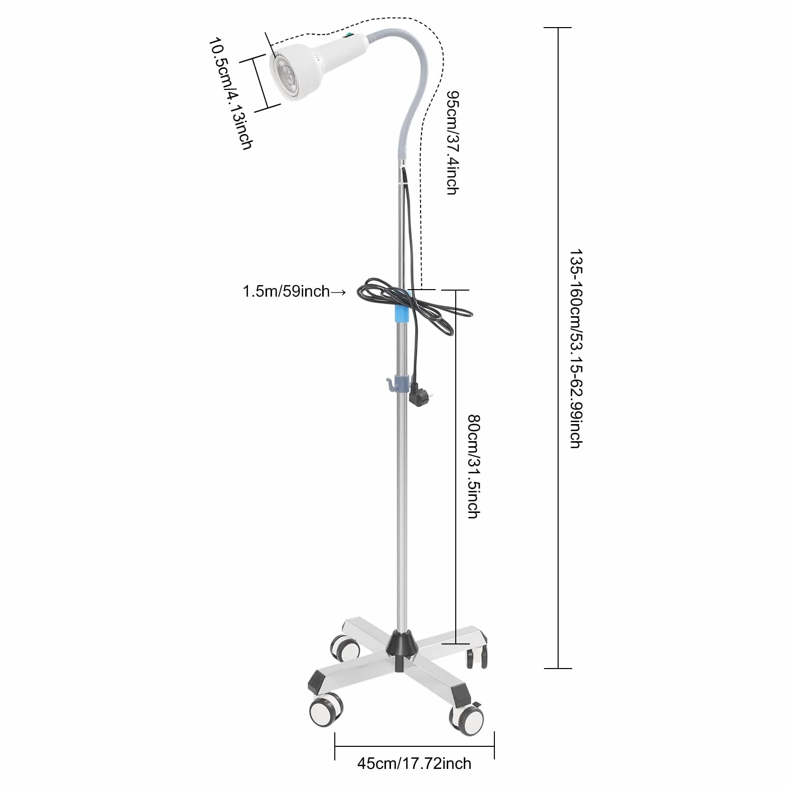 30W LED Untersuchungsleuchte mit Mobilem Ständer, Höhen- & Winkelverstellbare Chirurgische Lampe (6000-6500K), Flexible OP-Leuchte für Tierarzt & Klinik