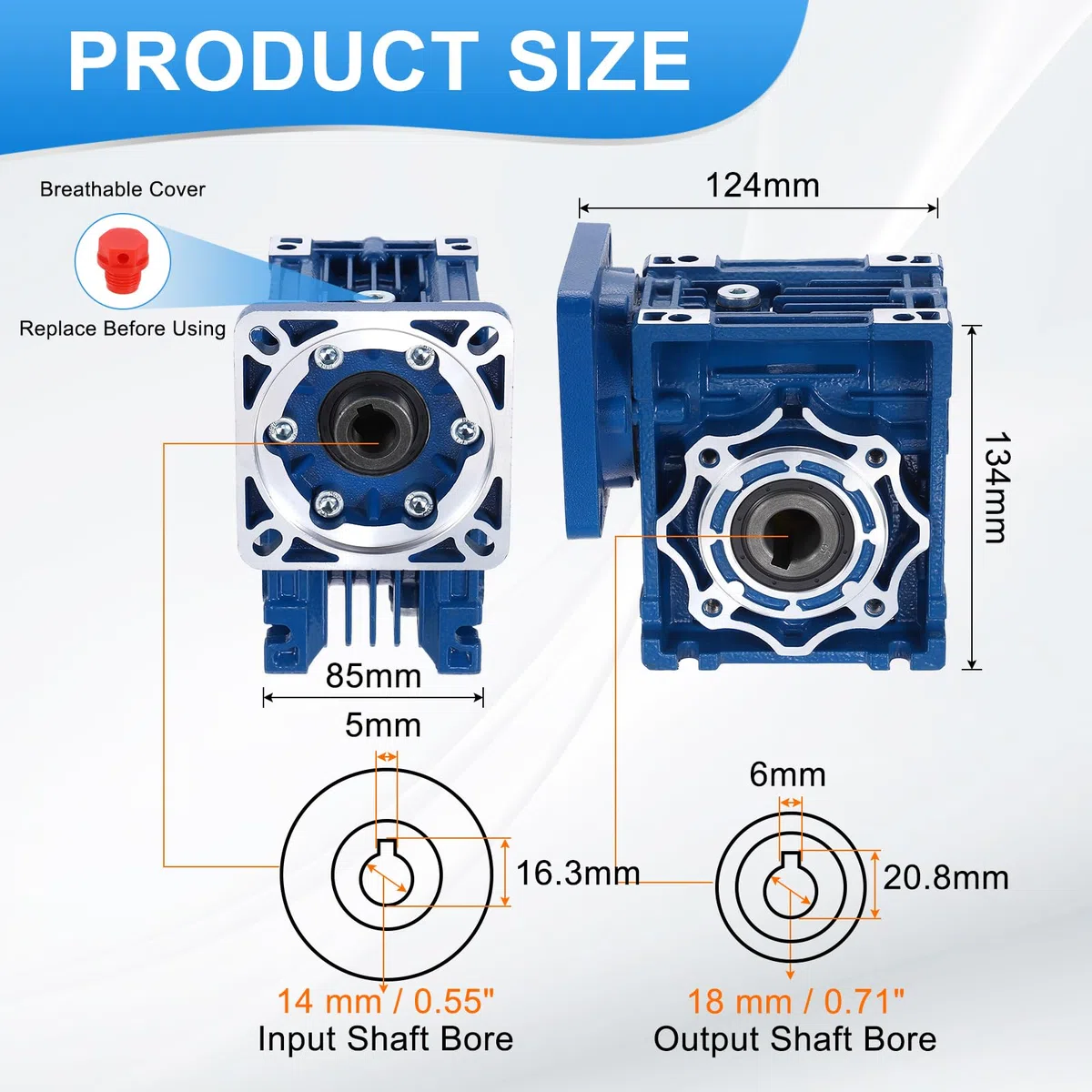QUARKZMAN NMRV040 Schneckengetriebe Übersetzung 15:1 18mm Ausgangswelle Hochdrehmoment Schneckengetriebe Drehzahlminderer Für Nema34 Servomotor/Nema34 Schrittmotor Blau