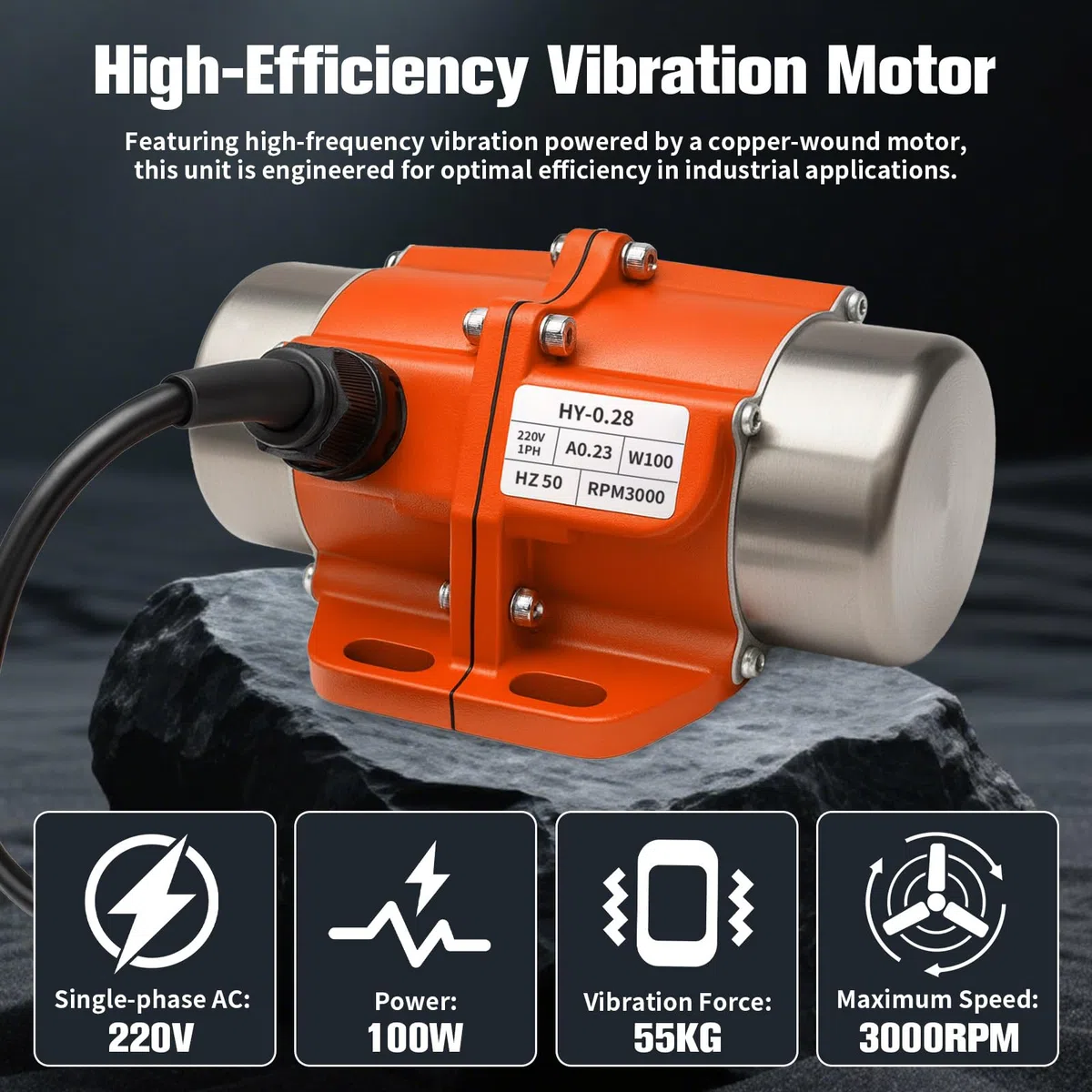 100W Betonrüttler, Elektrischer Vibrationsmotor mit 55KG Kraft 3000 U/min, IP65 wasserdicht, Einstellbarer Rüttelmotor für Bau, Chemie, Bergbau, Medizin und Lebensmittelverarbeitung