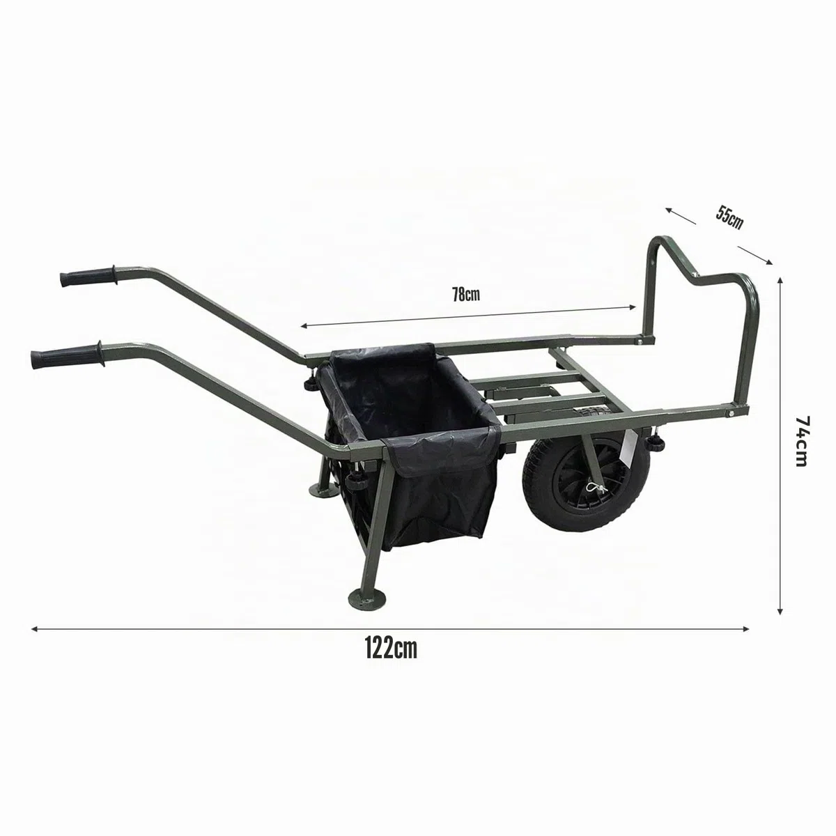 Carp Trolley MK II – Wendiger Angel-Transportwagen bis 75kg – Längenverstellbare Ladefläche & Luftbereifung – Inklusive Gepäcktasche – Klappbares Stahlrohrgestell