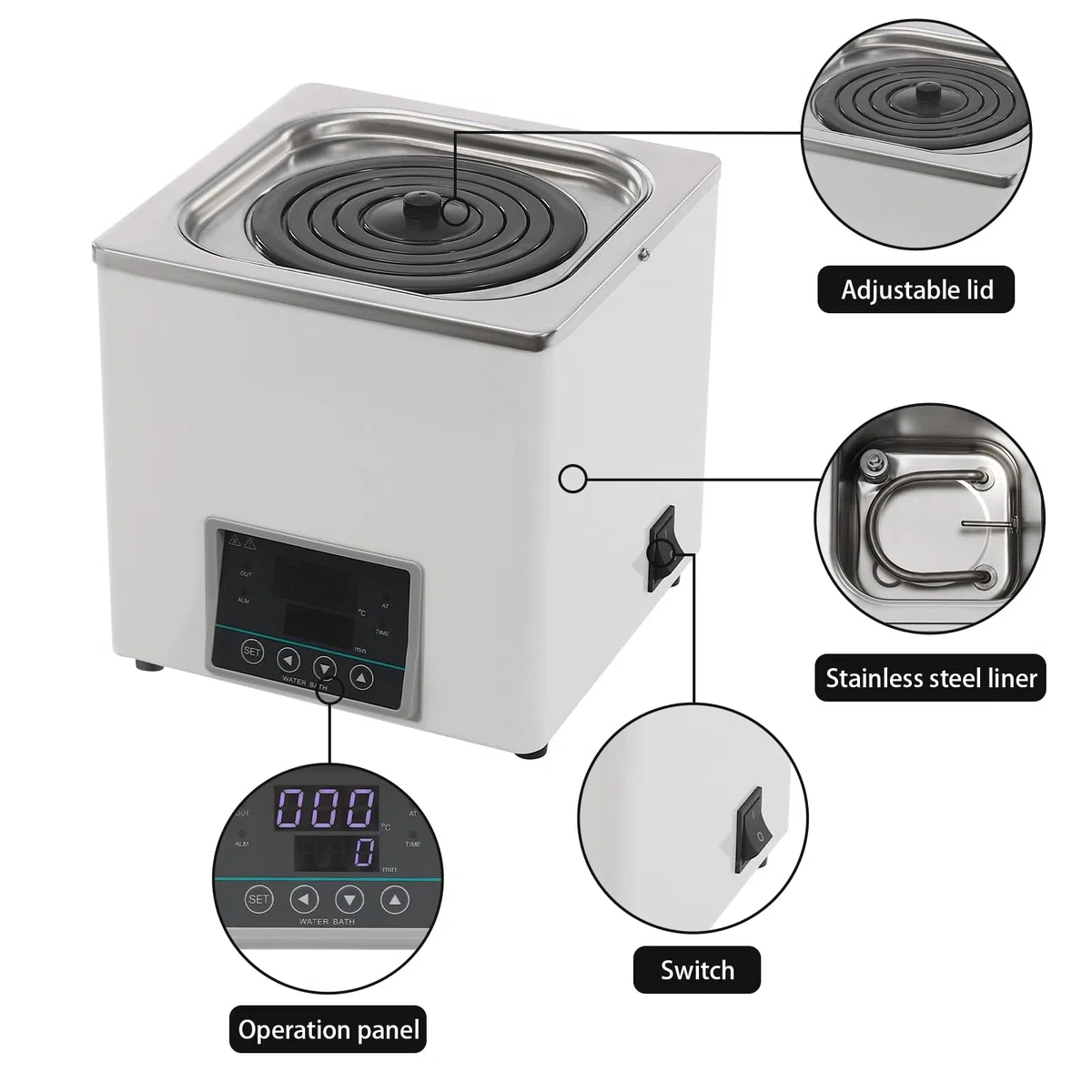 Thermostatisches Wasserbad digital 3L: 0-100℃, 24 * 24 * 24cm, LED-Anzeige, verstellbare Deckel, Laborwasserbad, Edelstahlfutter Digitale Wasserbadheizung für Labor